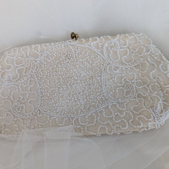 Antique Bridal Clutch Belgium Clutch Hand bag Seed Beads Art Deco Design - Picture 1 of 10